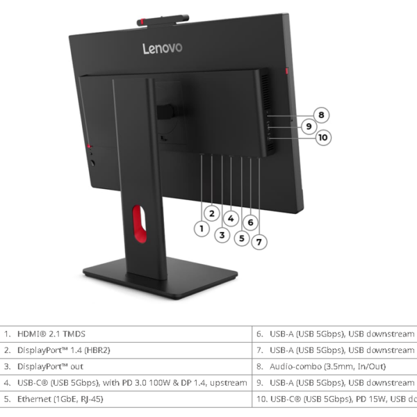 Lenovo ThinkVision T24D-4v Monitor 23.8" FHD IPS (250nits, 99% sRGB, 4ms, 48Hz - 120Hz) 3Yr - 64B7UAT1UK - Image 4