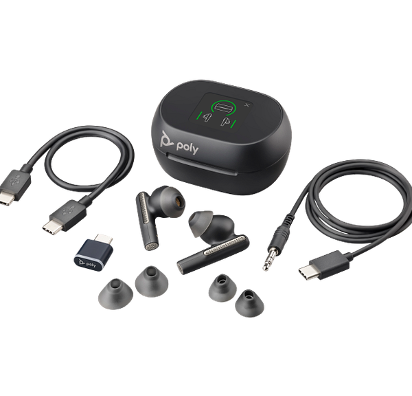 Poly Voyager Free 60+ UC Carbon Black Earbuds +BT700 USB-C Adapter +Touchscreen Charge Case - 7Y8G4AA - Image 5