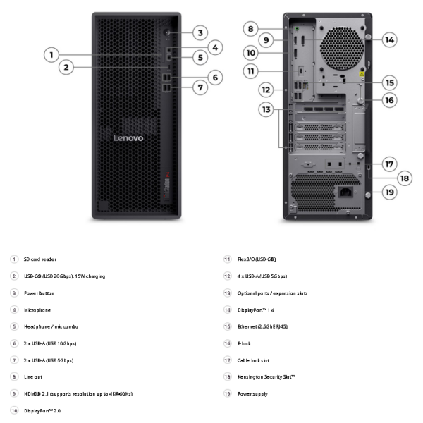 Lenovo ThinkStation P4 Workstation AMD Ryzen 7 PRO 9755X3D, 16GB DDR5, 512GB SSD, AMD Radeon Graphics, USB Calliope KYB Arabic/English, USB Calliope Mouse, No OS, 3Yr - 30KNS03Q00 - Image 4